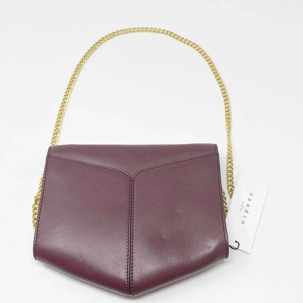SANDRO Lou MM Leather Crossbody Shoulder Handbag Bordeaux - Picture 3 of 6